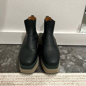 COCLICO Black Leather Ankle Boots with Tan Sole